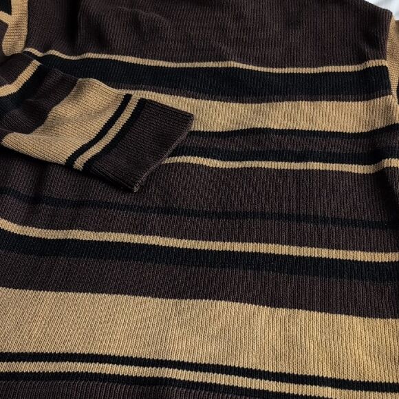 St John Sport by Marie Gray Mixed Stripe Brown & Tan Women's Turtleneck Sweater - Picture 3 of 9
